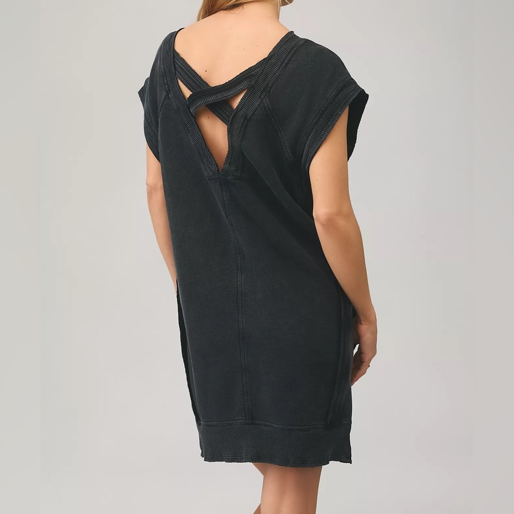 Daily Practice by Anthropologie Black Lounge Boatneck Mini Dress. Size Large